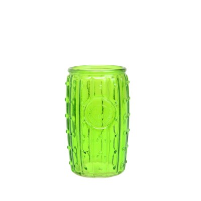 Wholesale 400ML cactus shape glass beverage mason jar green spray glass drinking bottle without handle