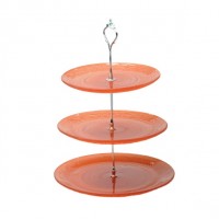 Frosted painting food dessert service 3 tier D20 23 25CM glass charger plate serving tray for cup cake with metal holder