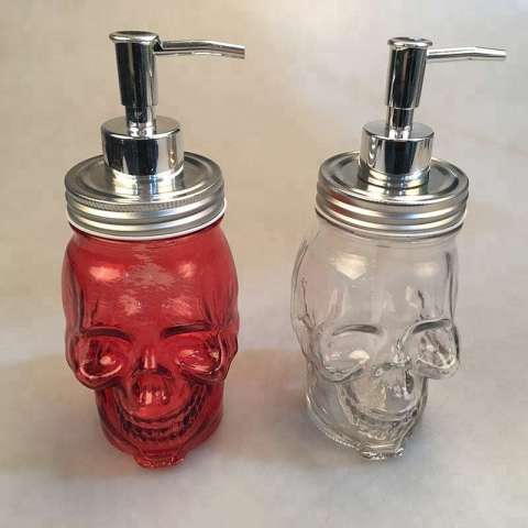 16oz skull shaped glass mason jar soap dispenser with pump lid