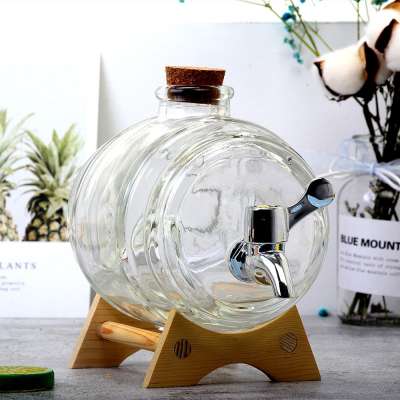 High quality glass water/beer/juice dispenser with cork lid and wooden stand