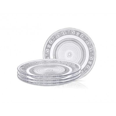 Glass Plate Clear For Salad - Set of 4 - Fleuri Etched Pattern - 7 Inch